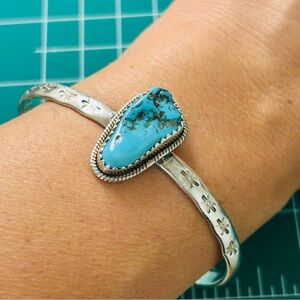 Raw genuine Turquoise sterling Silver 925 Cuff Bracelet
